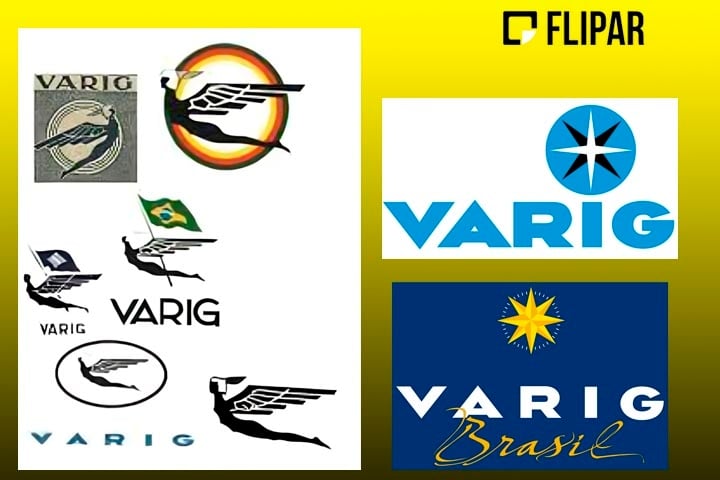 Em 1961, a Varig adotou a rosa-dos-ventos (instrumento de localização geográfica) como seu emblema afixado na cauda das aeronaves. 
 Reprodução: Flipar