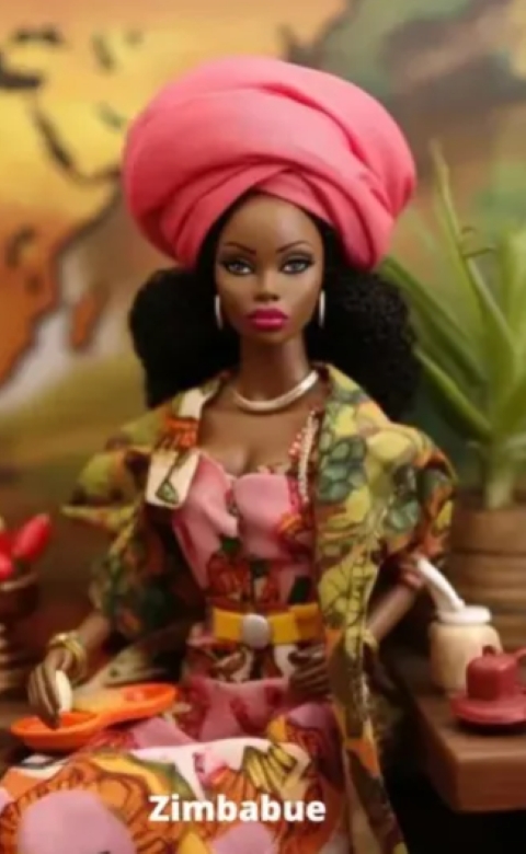 O programa assimila informações de bancos de imagem e dados, e por isso é capaz de transmitir a cultura de cada país, como mostra a Barbie de Zimbabue Reprodução: Flipar