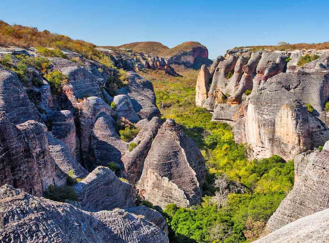 Parque Nacional da Serra da Capivara, Piauí: Conhecido por suas pinturas rupestres pré-históricas que datam de até 10.000 anos atrás, o parque ainda inclui belas trilhas e lagoas que os visitantes podem aproveitar. Reprodução: Flipar