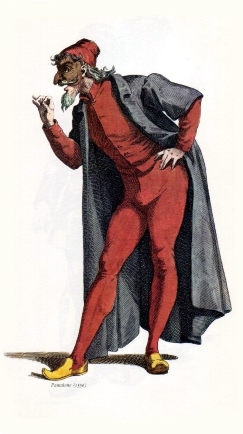 Um dos personagens é o Pantaleone (foto), um homem rico e velho que aprontava, representando a sociedade conservadora. Ele era apaixonado pela Colombina, uma serva inteligente e perspicaz que amava Arlecchino e despertava o interesse de Pierrot. Reprodução: Flipar