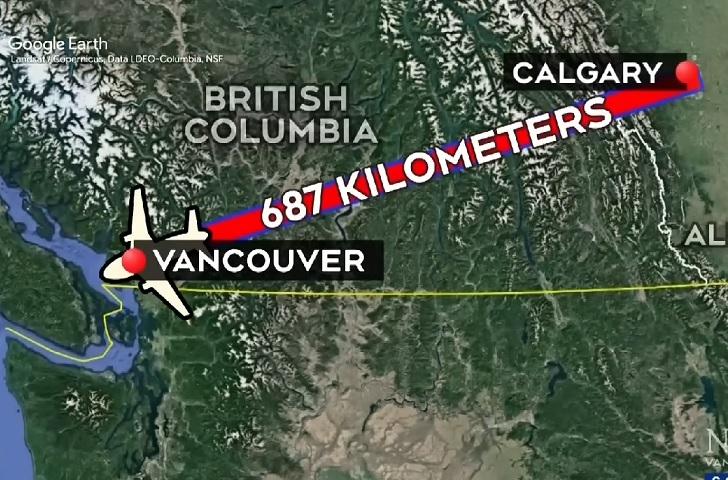 Calgary fica a cerca de 687 km de distância de Vancouver, o que dá por volta de 10h30 indo de uma cidade à outra de carro. Reprodução: Flipar