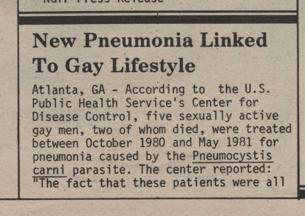Jornal nos Estados Unidos fala sobre crescimento de casos de HIV em Atlanta, na Geórgia: "Nova pneumonia ligada ao estilo de vida gay". Foto: Reprodução