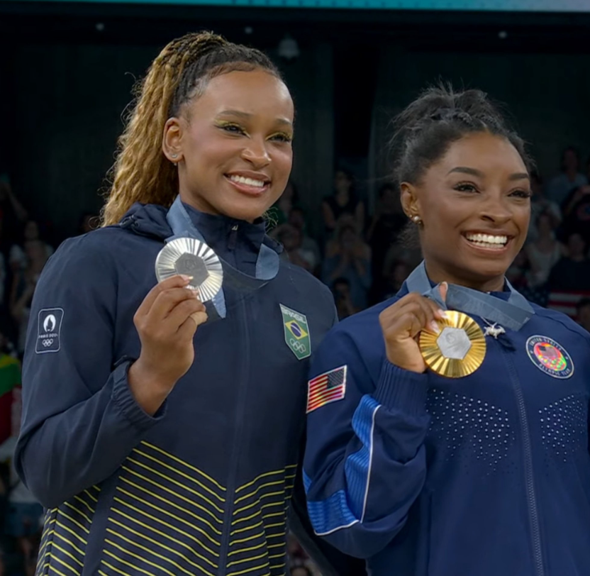 Reprodução de Simone Biles e Rebeca Andrade