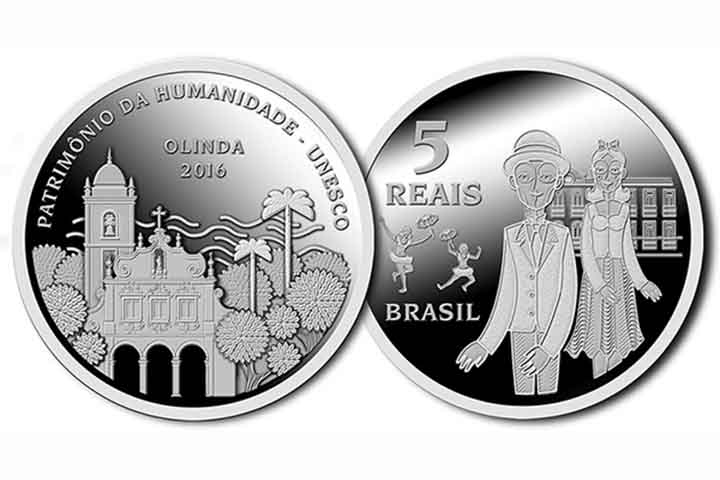 2016: Foram fabricadas 10 mil unidades de moedas de R$ 5 em homenagem à cidade de Olinda, declarada Patrimônio da Humanidade pela UNESCO. Reprodução: Flipar