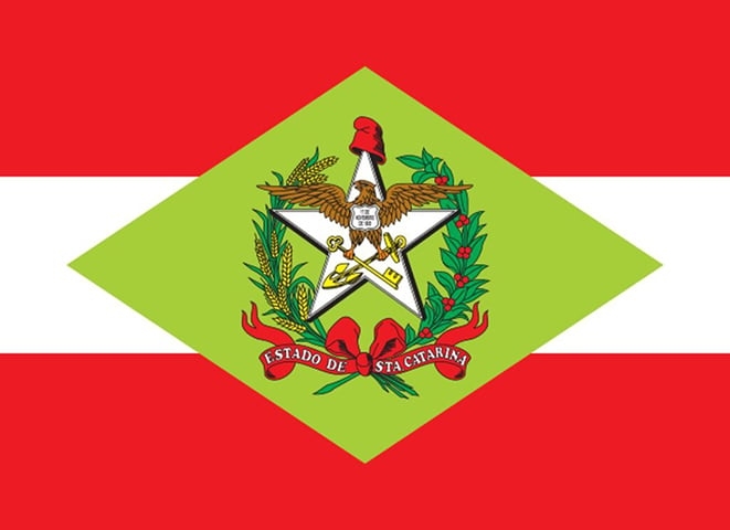 Santa Catarina (SC) - Adoção: 29 de outubro de 1953. Representação: Exibe o brasão sobre um losango, representando as riquezas e o trabalho.
 Reprodução: Flipar