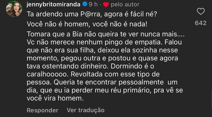 Comentário de Jenny Miranda. Foto: Reprodução: Instagram