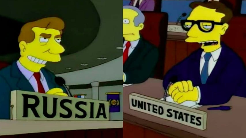 Guerra Rússia x Ucrânia: No mesmo episódio em que Homer, Barney e Moe ficam presos em um submarino nuclear, já se falava sobre a reocupação de territórios que faziam parte da União Soviética pela Rússia, o que inclui a Ucrânia. Reprodução: Flipar