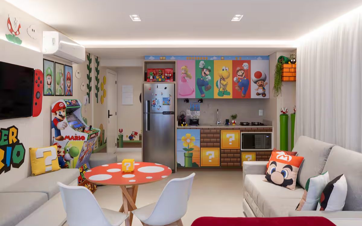 “Apartamento do Super Mario” atrai turistas em Blumenau com temática geek. Foto: Airbnb
