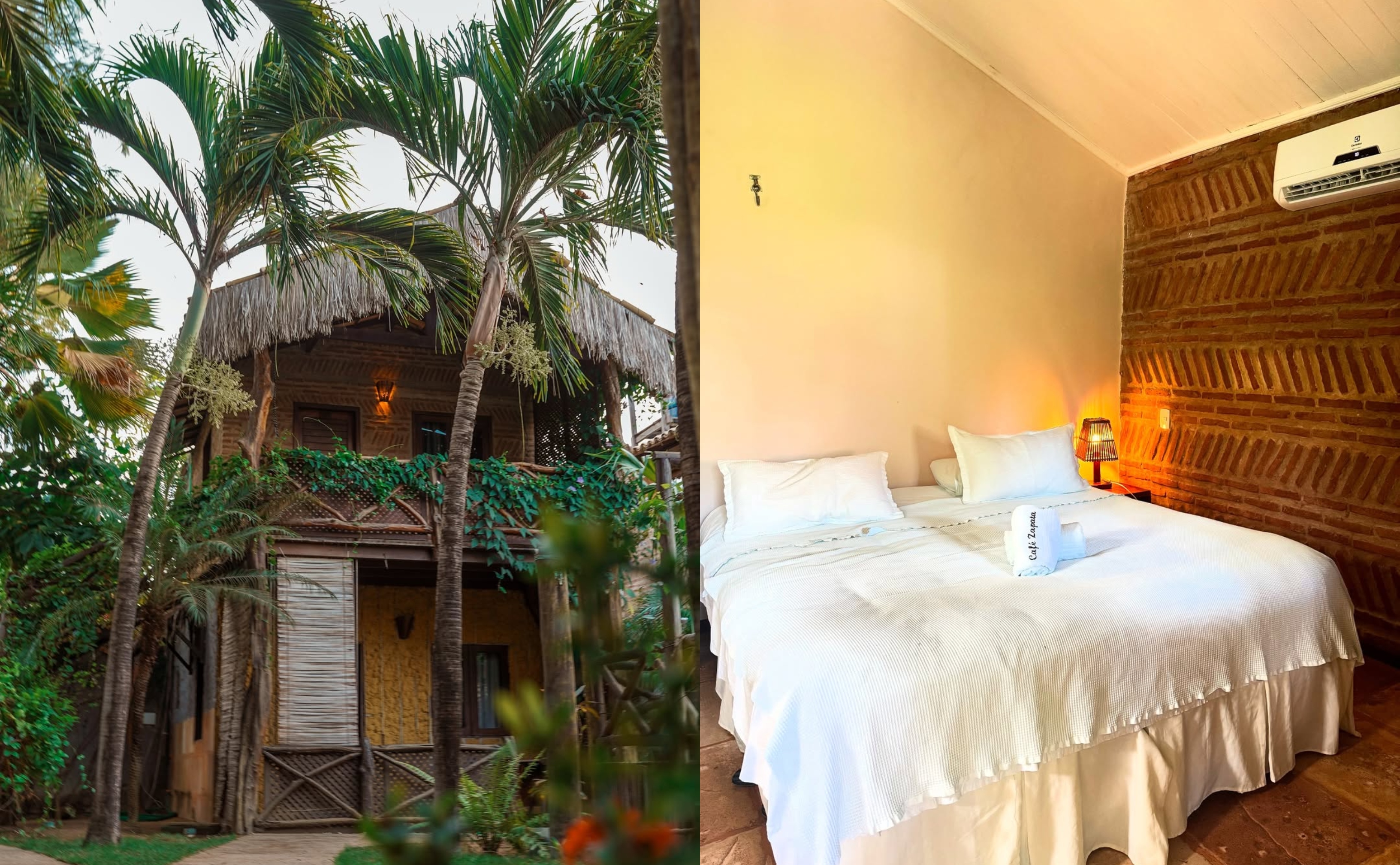 Bangalô e quarto da pousada Café Zapata. Foto: Reprodução / Redes Sociais