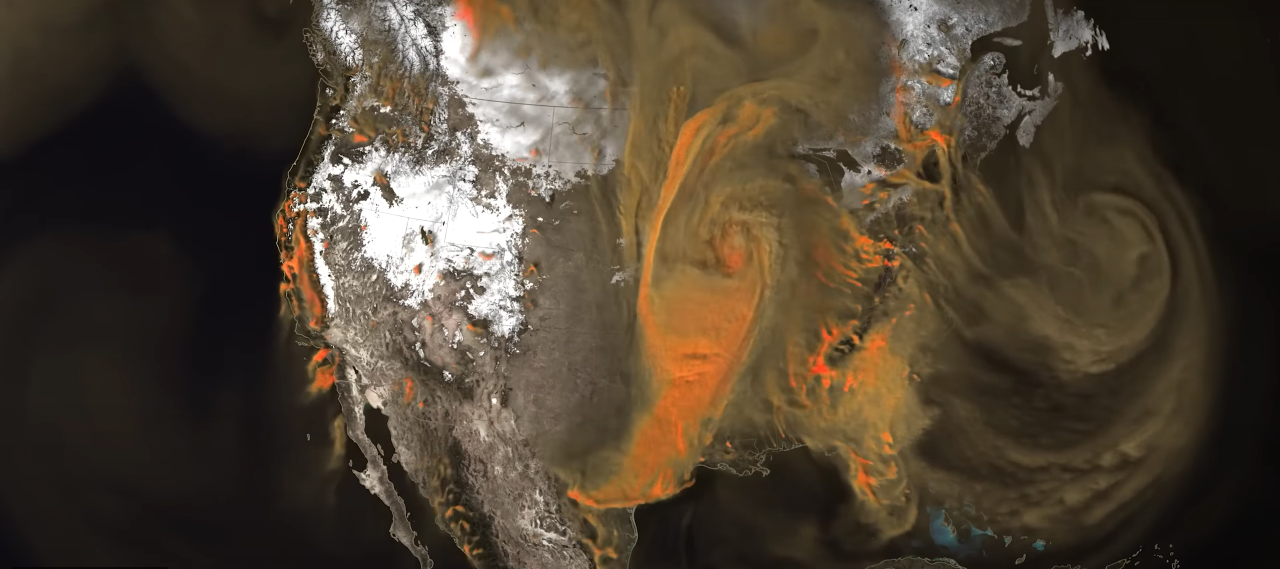 Movimentação da nuvem é impulsionada pelos padrões de vento e pela circulação atmosférica. Reprodução / Nasa