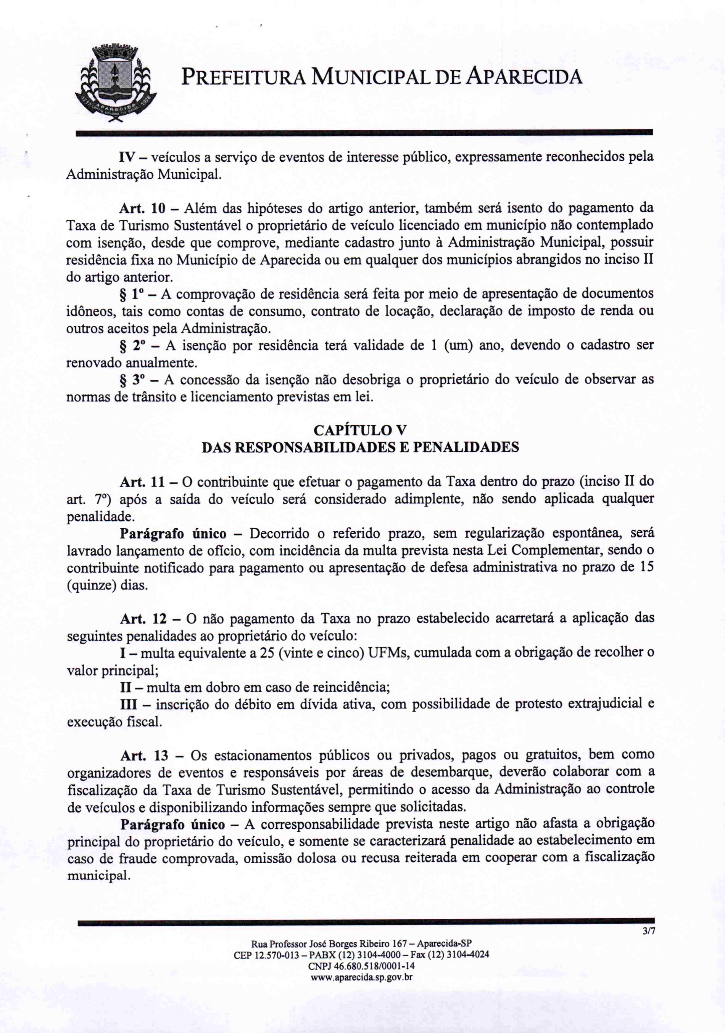 4- Projeto de Lei Complementar nº 004/2025 que cria a Taxa de Turismo Sustentável em Aparecida (SP). Foto: Prefeitura de Aparecida