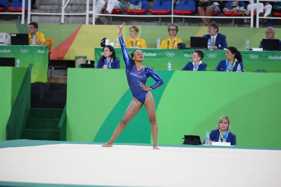 Rebeca Andrade na prova de solo. Foto: Flávio Bugalu