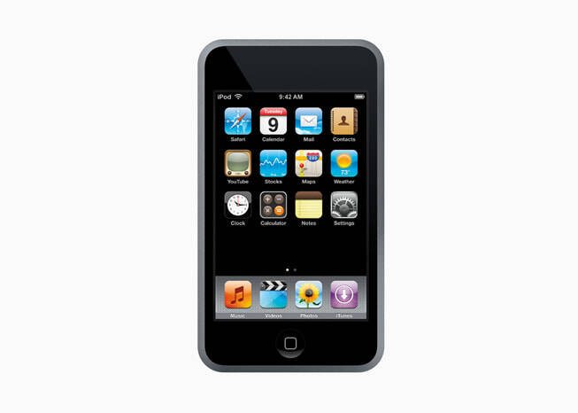 iPod touch, lançado pela primeira vez em 5 de setembro de 2007. Foto: Divulgação/Apple