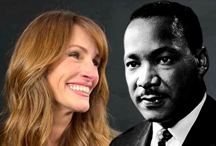 A família de Julia Roberts contou com uma importante ajuda do líder e ativista político Martin Luther King na época do nascimento da atriz. A curiosidade, que virou até meme na internet no início de 2024, foi confirmada pela estrela de cinema em 2022. 
 Reprodução: Flipar