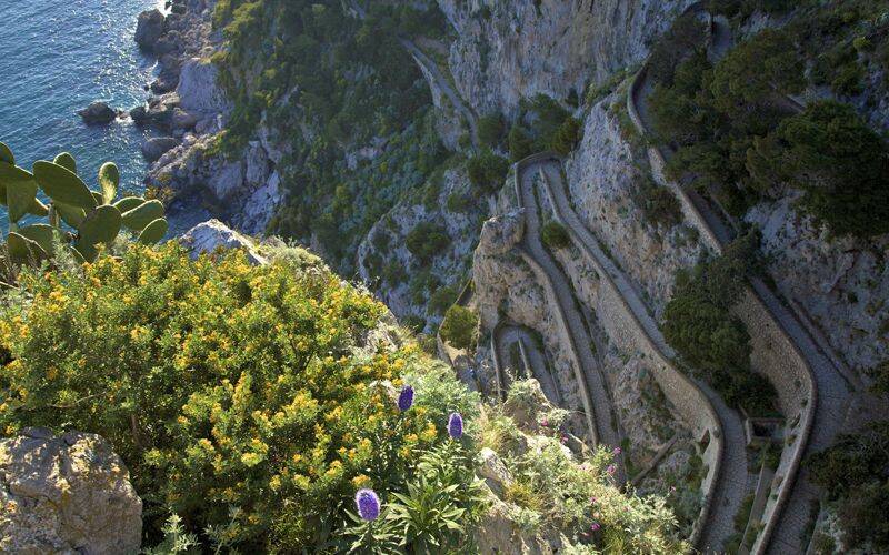 Os Jardins de Augusto foram construídos na beirada de um paredão rochoso. Foto: Capri/Divulgação