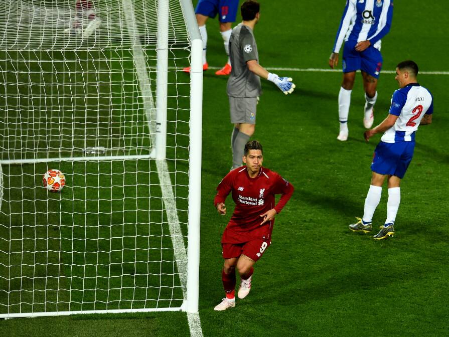Firmino marcou o segundo gol do Liverpool, na vitória por 2 a 0 contra o Porto, pelas quartas de final da Liga dos Campeões. Foto: Reprodução