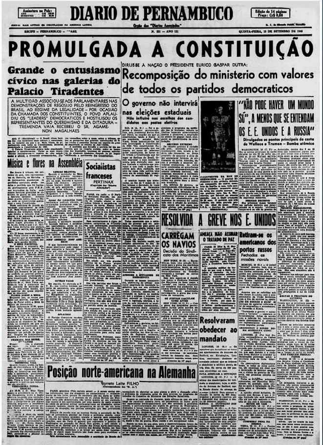 Registro histórico da promulgação da Constituição de 1946. Foto: Reprodução/Diário de Pernambuco