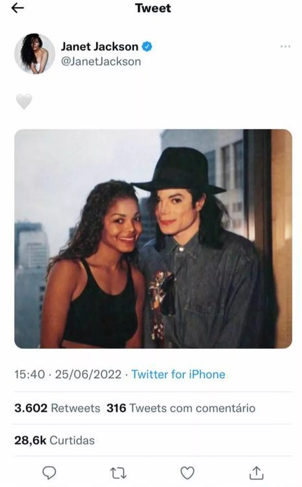 Janet e o irmão, Michael Jackson. Foto: Reprodução/Twitter
