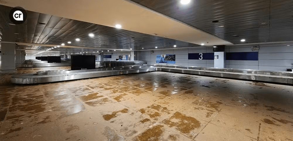 Aeroporto Salgado Filho antes e depois da limpeza Divulgação/Fraport