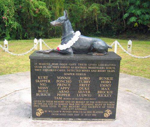Memorial dedicado a um cão da raça Doberman na Ilha de Guam "Sempre Fiel". Foto: Reprodução/Pinterest