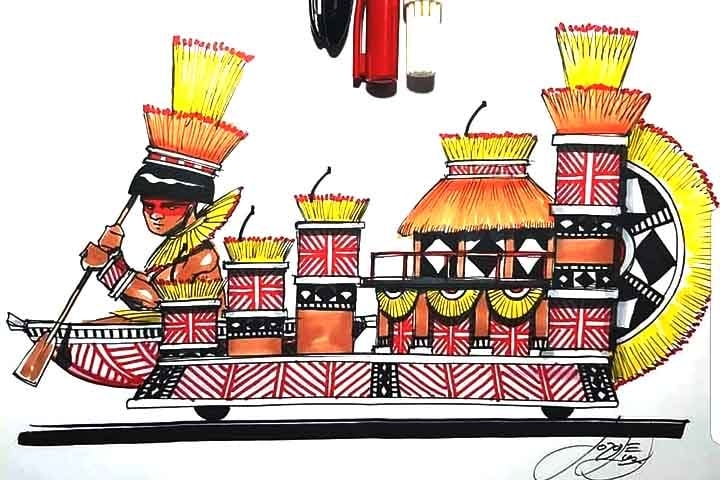 Curiosidades sobre o Carnaval  aguçam os foliões, que são apaixonados pelas escolas de samba. Dentre elas, estão os materiais mais utilizados nas alegorias e como é o processo de criação e confecção desses croquis. Reprodução: Flipar