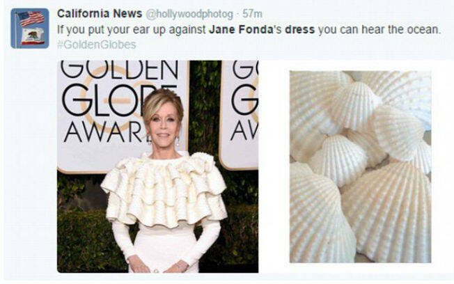 Look usado pela atriz Jane Fonda foi um dos mais comentados nas redes sociais . Foto: Reprodução