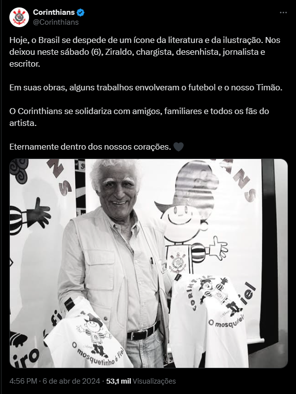 Corinthians presta homenagem a Ziraldo Reprodução
