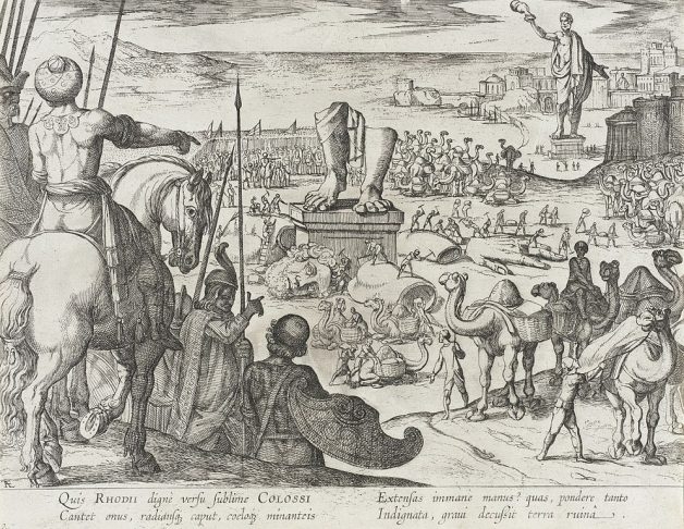Simbolizava a vitória de Rodes contra um cerco militar e seu poder marítimo. A estátua foi derrubada por um terremoto em 226 a.C. e nunca reconstruída. Seus restos ficaram no chão por séculos até serem vendidos como sucata. Reprodução: Flipar