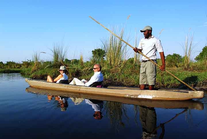 Delta do Okavango, Botsuana – Passeios de mokoro (canoa tradicional) permitem a exploração das zonas mais remotas e intocadas do delta. Seus tranquilos canais e vida selvagem abundante atraem quem busca uma experiência autêntica e selvagem.
 Reprodução: Flipar
