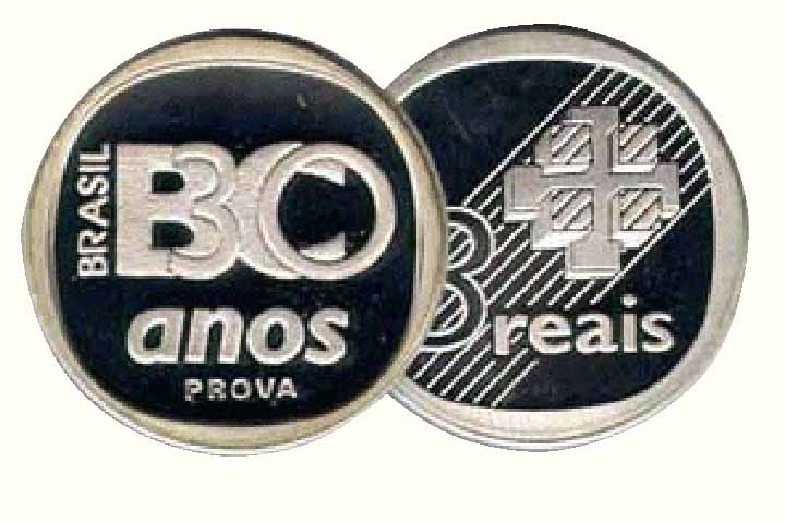 1995: Moeda em homenagem aos 30 Anos do Banco Central. Foram produzidas 10 mil unidades de R$ 3. Reprodução: Flipar