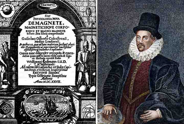 William Gilbert foi um médico e cientista inglês que, em 1600, escreveu o livro De Magnete. Ele foi o primeiro a sugerir que a Terra é um grande ímã e fez muitas contribuições para a compreensão do magnetismo. Reprodução: Flipar