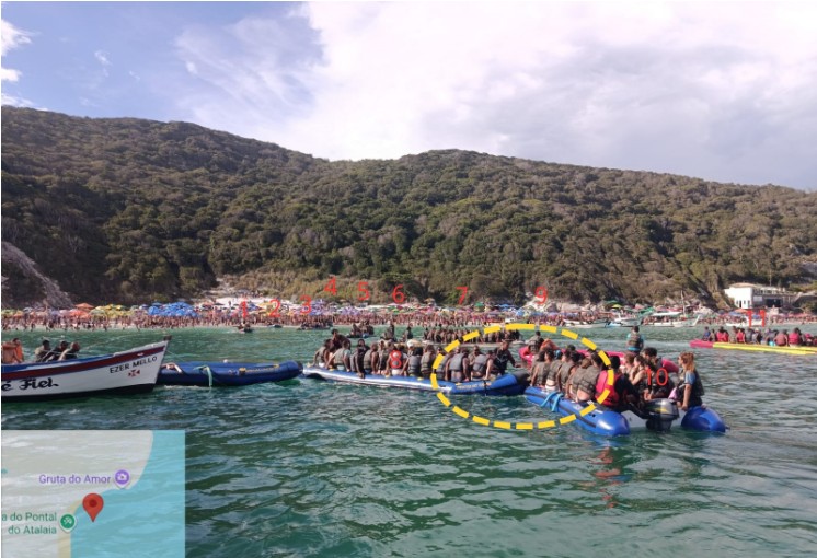 Raia de botes de apoio sendo utilizada por 11 embarcações e colisão em amarelo. Foto: Reprodução do documento do ICMBio e Resex