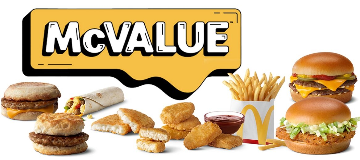 Com o nome “McValue”, o menu econômico oferecerá um combo de refeição por 5 dólares (R$ 29 na cotação atual) e a opção de pagar apenas 1 dólar para adicionar um item a uma compra.
 Reprodução: Flipar