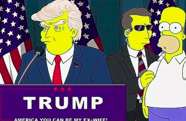 Trump presidente: Essa teoria foi uma das mais famosas na internet. No episódio “Bart to the future”, exibido no início dos anos 2000, ninguém menos que Donald Trump é eleito presidente dos EUA. Reprodução: Flipar
