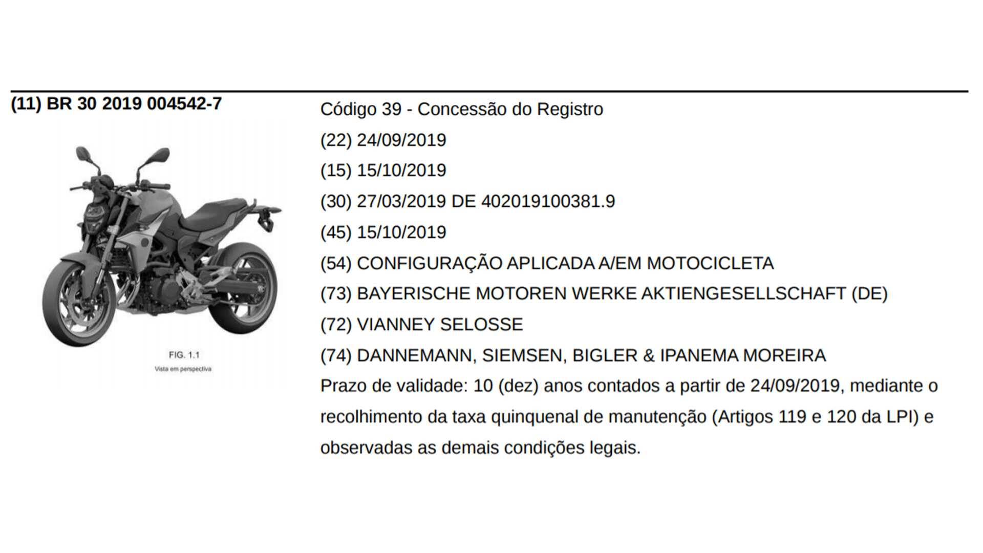 Patente BMW F 850 R. Foto: Divulgação