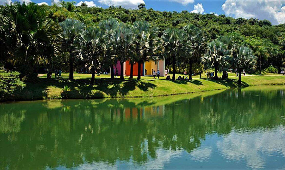 A arquitetura dos pavilhões e das instalações artísticas se mesclam com a natureza. Foto: Agência Brasil