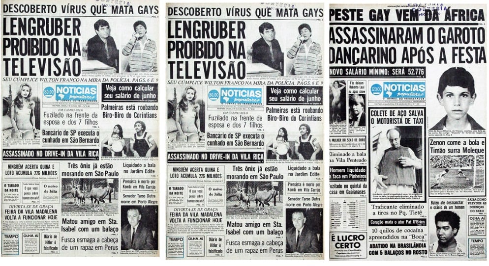 Manchetes da Folha de S. Paulo atribuindo o HIV à população LGBT. Foto: Reprodução/Twitter 24.02.2023