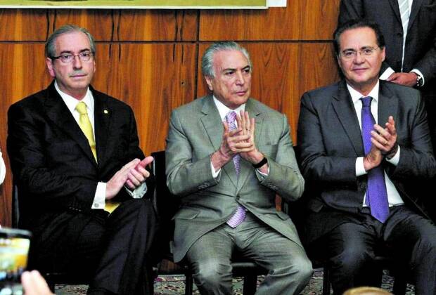 Trio forte. 
 Renan Calheiros, Michel Temer e Eduardo Cunha devem participar da convenção nacional do PMDB, hoje, em Brasília. Foto: GABRIELA KOROSSY