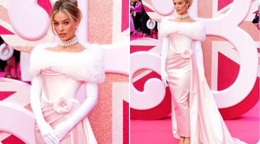 A atriz apostou em um vestido cor de rosa claro, inspirado na boneca dos anos 60. Foto: Reprodução/Instagram