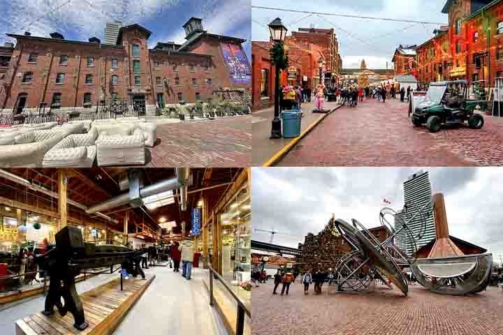 Distillery District (2003, revitalização) – Antiga área industrial transformada em espaço cultural e gastronômico. Tem ruas de paralelepípedos, galerias de arte, lojas e bares. No inverno, abriga um dos mercados de Natal mais famosos do Canadá.
 Reprodução: Flipar