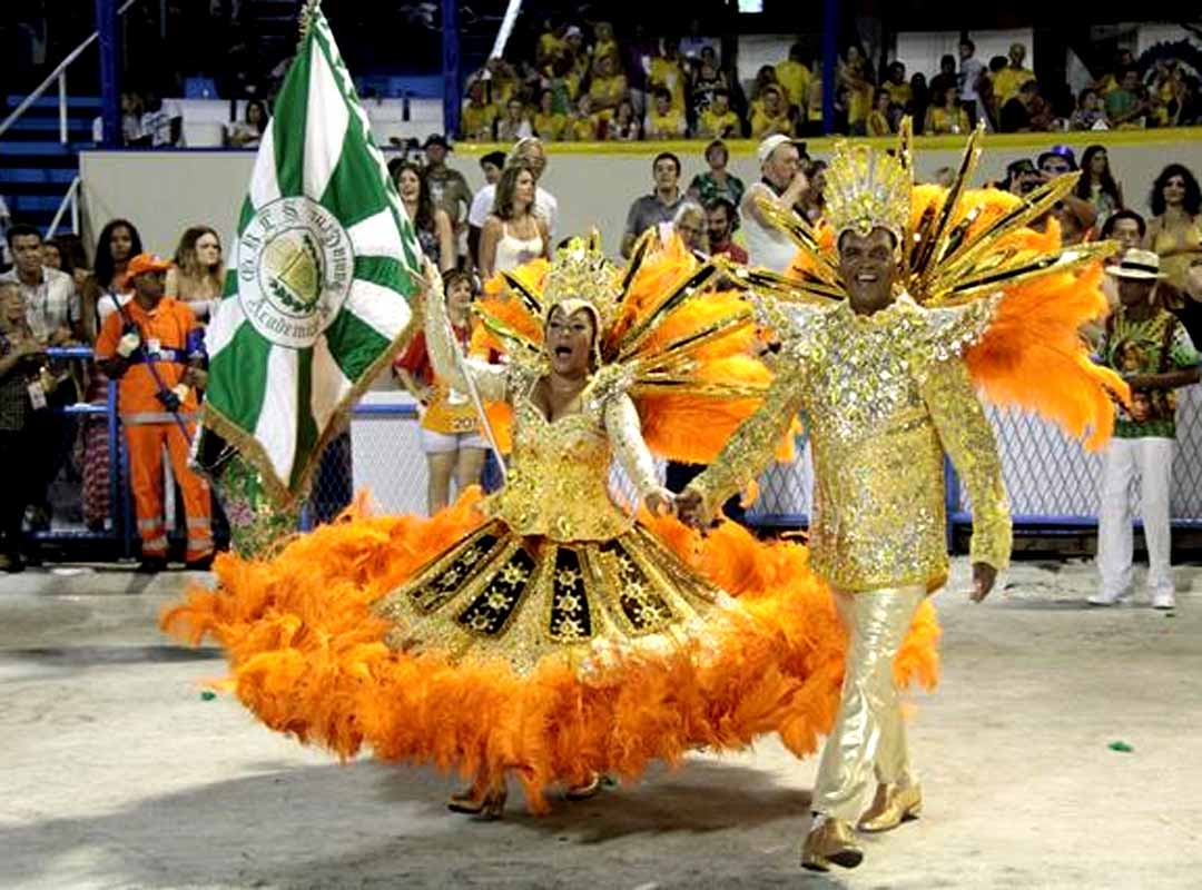 A vestimenta é composta por perucas, tiaras, coroas, luvas, saia longa e de larga volta. As roupas possuem faisões, strasses, plumas, miçangas, acetato, canutilhos, paetês, vime, espuma, luzes de LED, entre outros tipos de materiais. Reprodução: Flipar