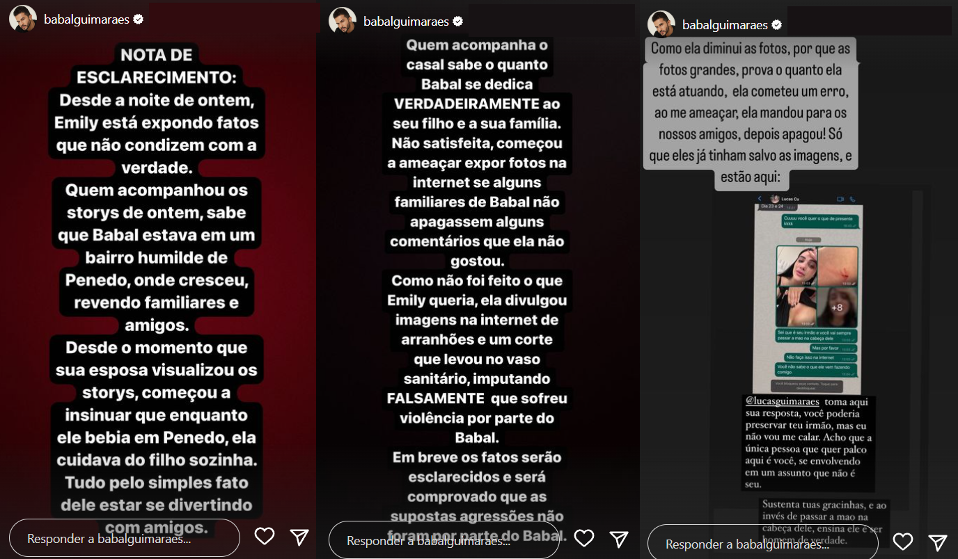Emily Garcia acusa Babal Guimarães de agressão nas redes sociais. Foto: Reprodução/Instagram