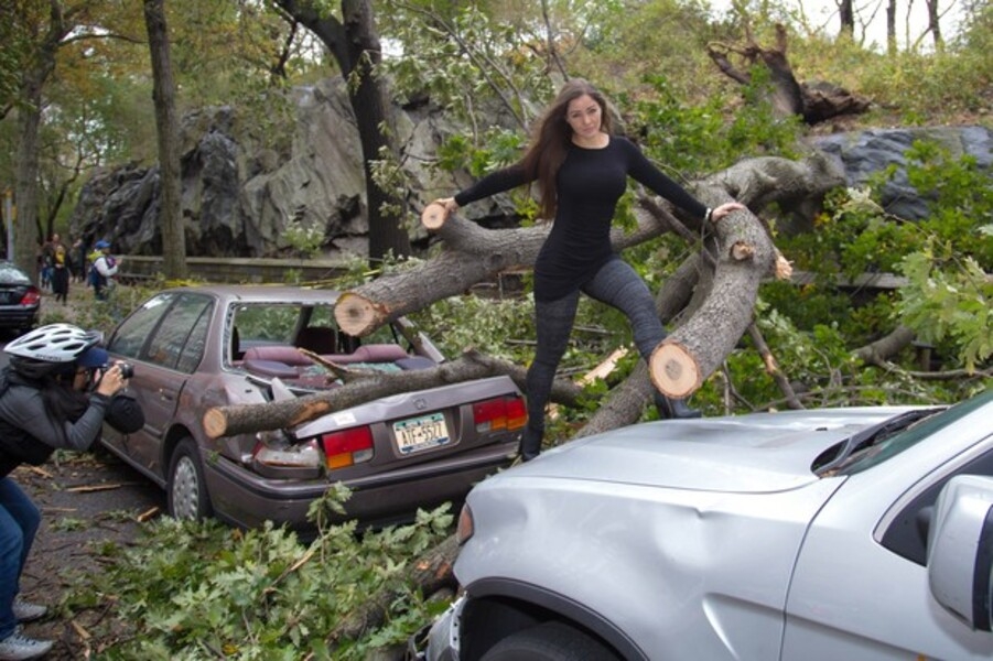 Na época, Nana morava na cidade norte-americana com o produtor musical Carlos Keyes, e decidiu divulgar fotos rodeada por árvores derrubadas e carros destruídos. 