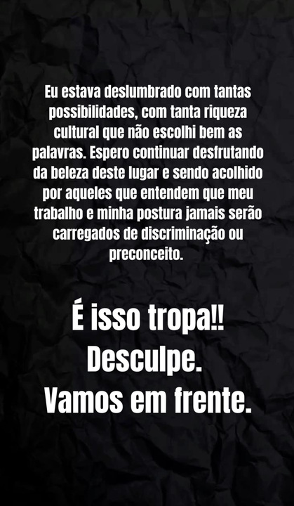 Pronunciamento de Rodrigo Cruz. Foto: Reprodução: Instagram/@bocadeurna_