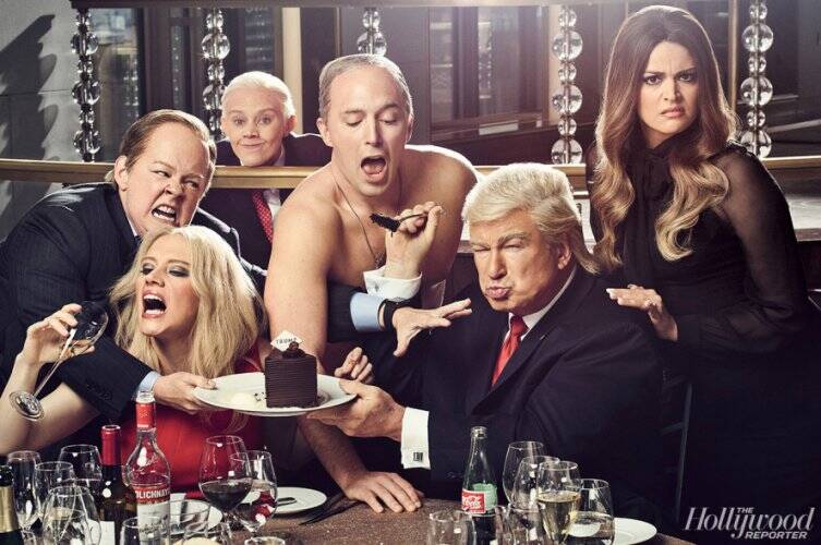As melhores fotos de famosos de 2017: Alec Baldwin e outros atores parodiam Donald Trump e Vladmir Putin. Foto: reprodução/Hollywood Reporter