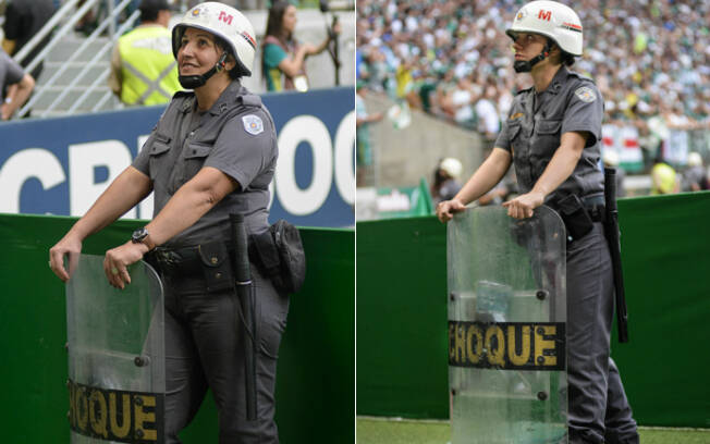 Depois do trabalho nos portões, os policiais são realocados. Algumas mulheres foram para o setor 1, o campo. Foto: Luis Augusto Ambar