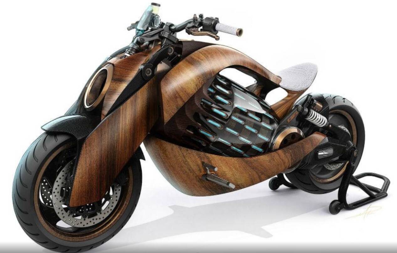 Moto elétrica de madeira. Foto: Divulgação