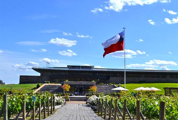 7ª- A vinícola Montes (Viña Montes), no Vale de Colchaga, no Chile, tinha ficado na terceira posição a nível mundial no ano passado e recebeu o prêmio de melhor produtora de vinho da América do Sul. O espaço é pioneiro na fabricação de vinho tinto de alta qualidade no país e todos os seus produtos são nacionais  Reprodução: Flipar