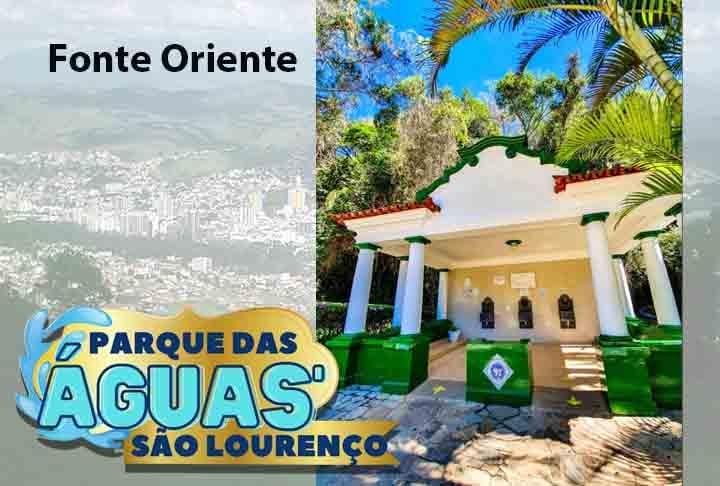 A Fonte Oriente é indicada como diurética, digestiva e desintoxicante. Naturalmente gasosa. A água desta fonte possui sabor agradável, sendo comercializada desde 1980 pela Empresa de Águas São Lourenço. Reprodução: Flipar