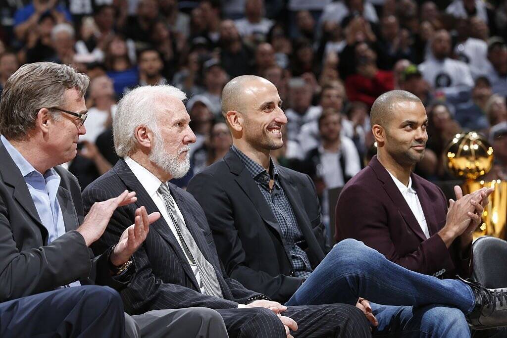 Gregg Popovich, Manu Ginobili e Tony Parker. Foto: REPRODUÇÃO/NBA